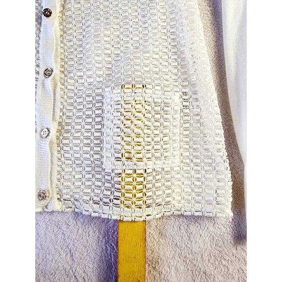 Tommy Hilfiger White Cardigan Sweater Size S Y2K Open Weave Crochet Button Front - Picture 8 of 11